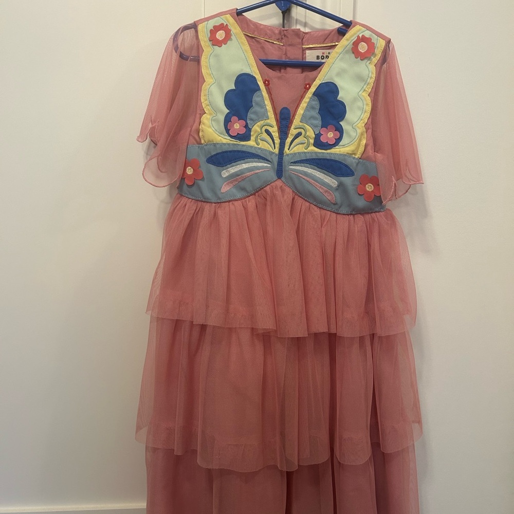 Mini Boden Pink and Blue Dress with Floral Accents